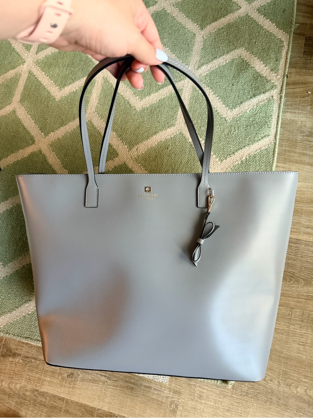 kate spade Light Gray Leather Tote with Bow Charm